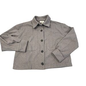 MELLODAY Women’s Charcoal Hereingbone Short Jacket Button Up Large NWT